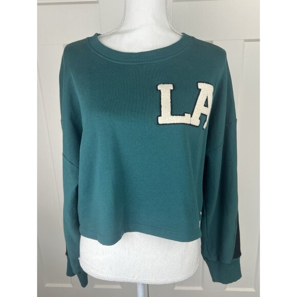 ZARA LA Green & Black Colorblock Cropped Sweatshirt Women’s Size Large - Picture 1 of 9